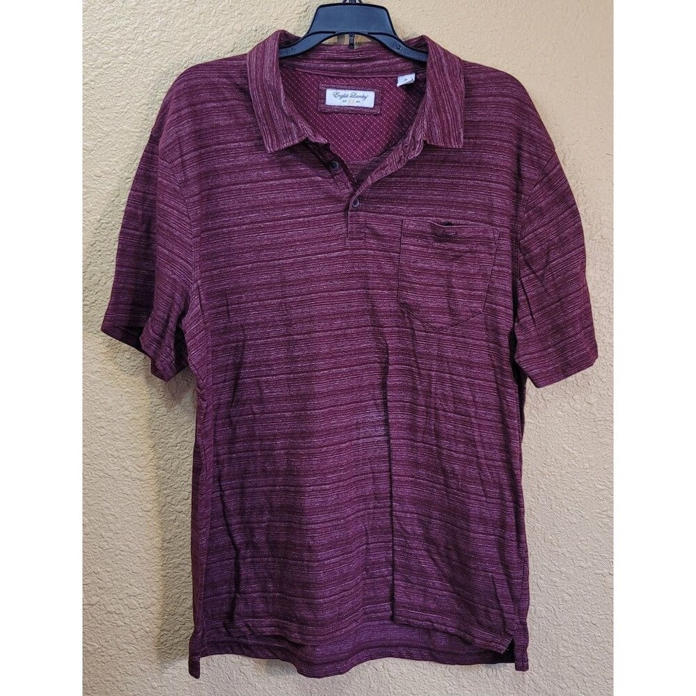 English Laundry Mens Button Up SS Collared Golf Polo Shirt Size XL Red Striped
